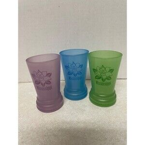 3 FROSTED SHOT GLASSES MISSISSIPPI  VINTAGE